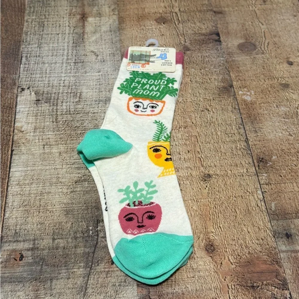 BlueQ Proud Plant Mom Sarah Walsh Crew Sock Soft Combed Cotton nwt